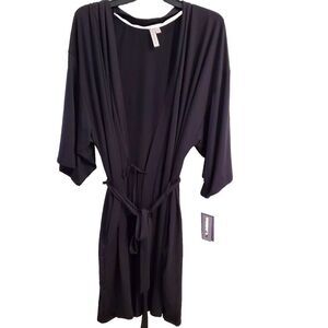 Joyspun Women's Black Soft Knit Robe With Pockets, Size (2X-3X)